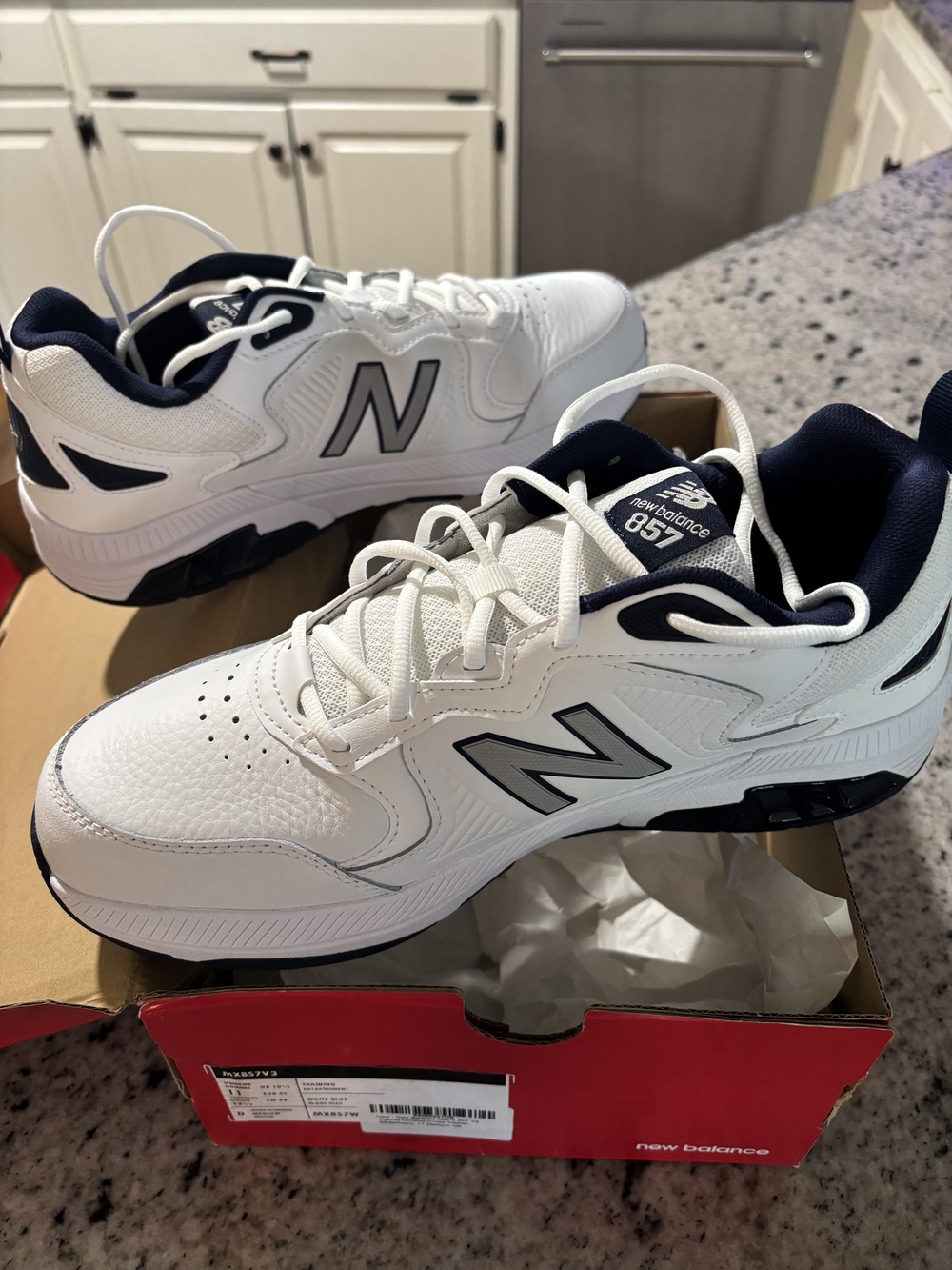 New Balance 857 Men's White Navy Athletic Sneakers